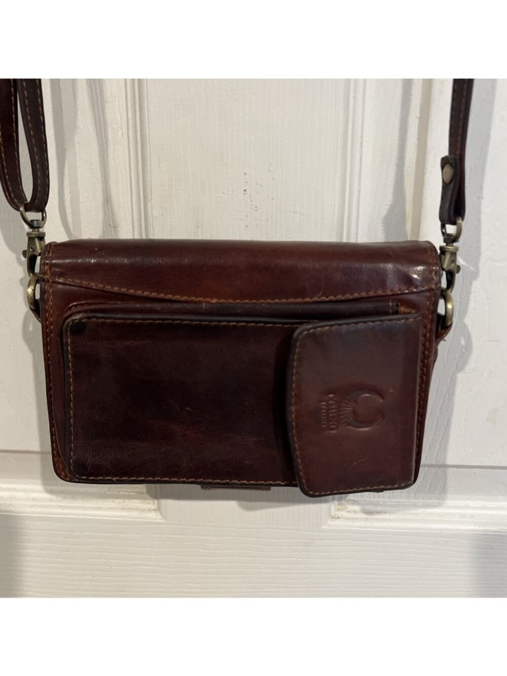 Corno D’Oro Handmade Natural Leather Travel Wallet Crossbody Organizer Brown